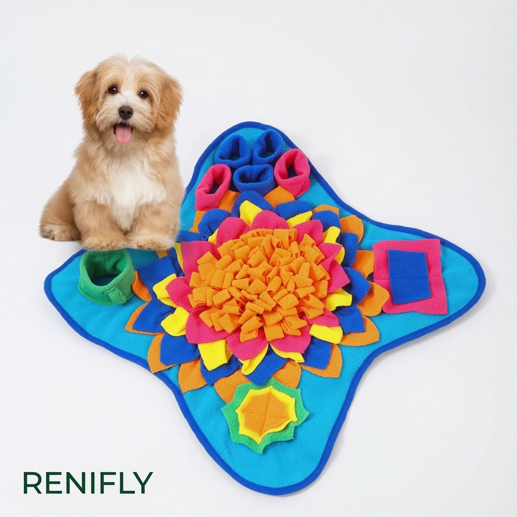 Gros plan sur les pétales en tissu du tapis de fouille Renifly